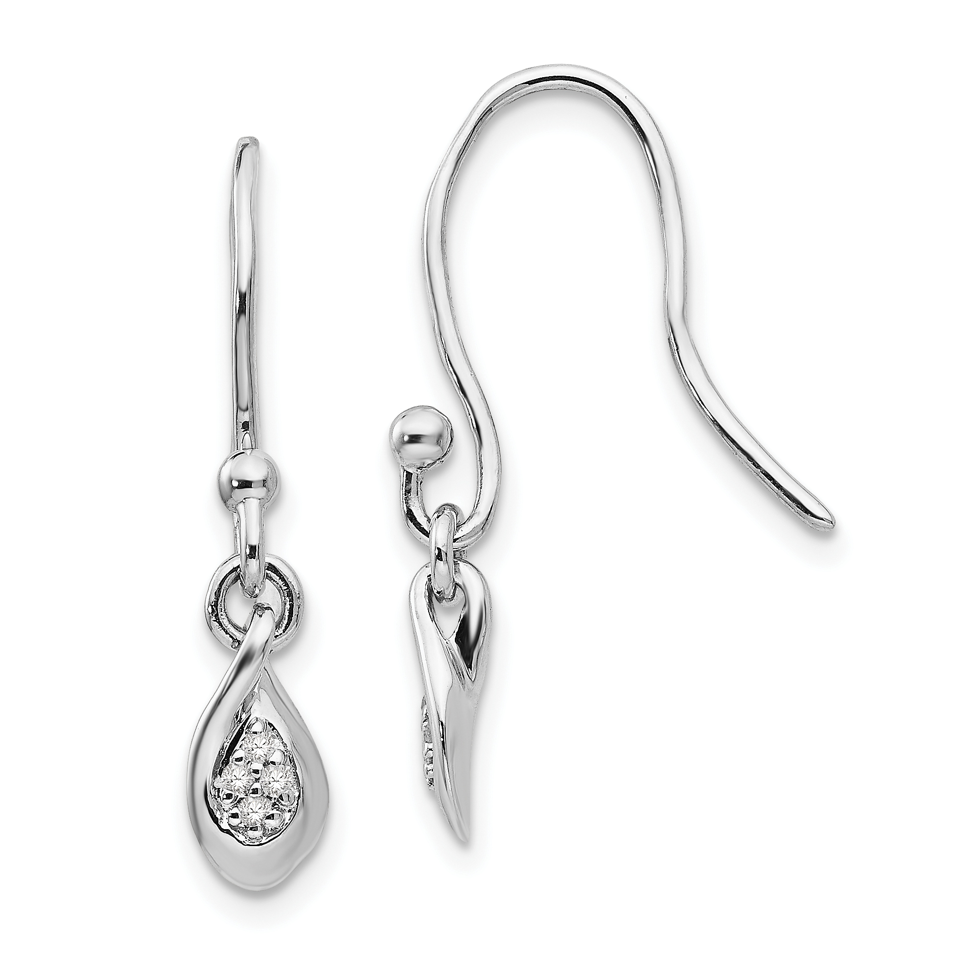 925 Sterling Silver Rhodium-Plated Diamond Shepherd Hook Dangle Earrings